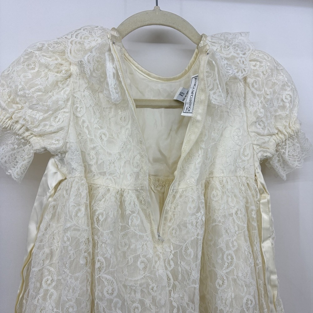 Jessica McClintock Vintage Size 6X Girl Lace Puff Sleeve Dress Cottagecore Ivory - Picture 7 of 8